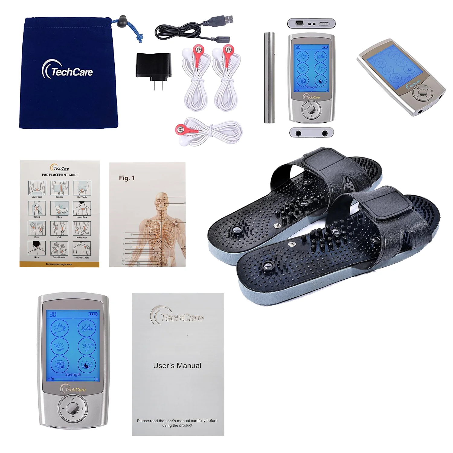 Techcare Pro 24 Tens Unit Muscle Stimulator 24 Modes + Foot Massager Slipper - Image 7