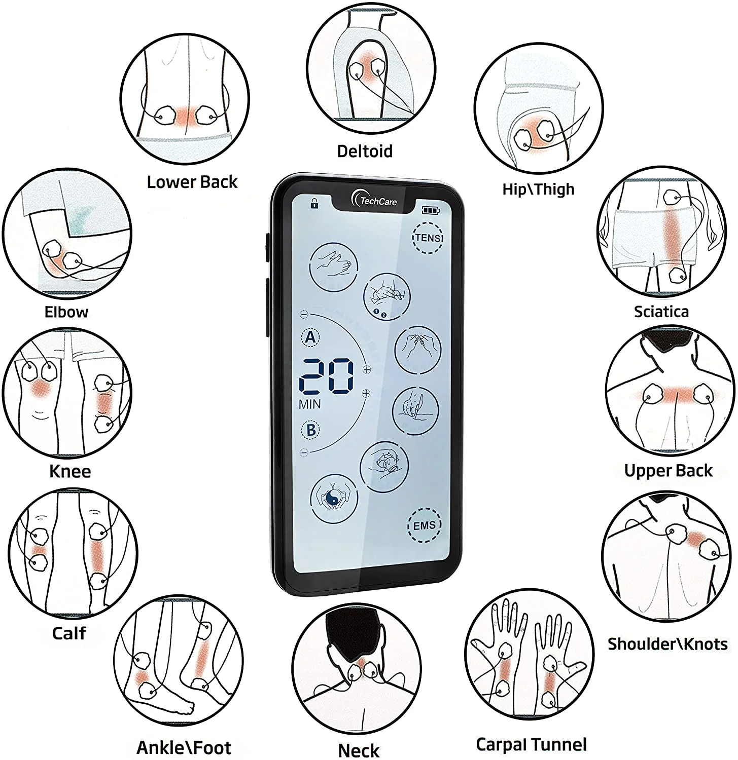 Techcare Touch X Tens Unit Muscle Stimulator 24 Massage Modes + Protective Travel Case - Image 6