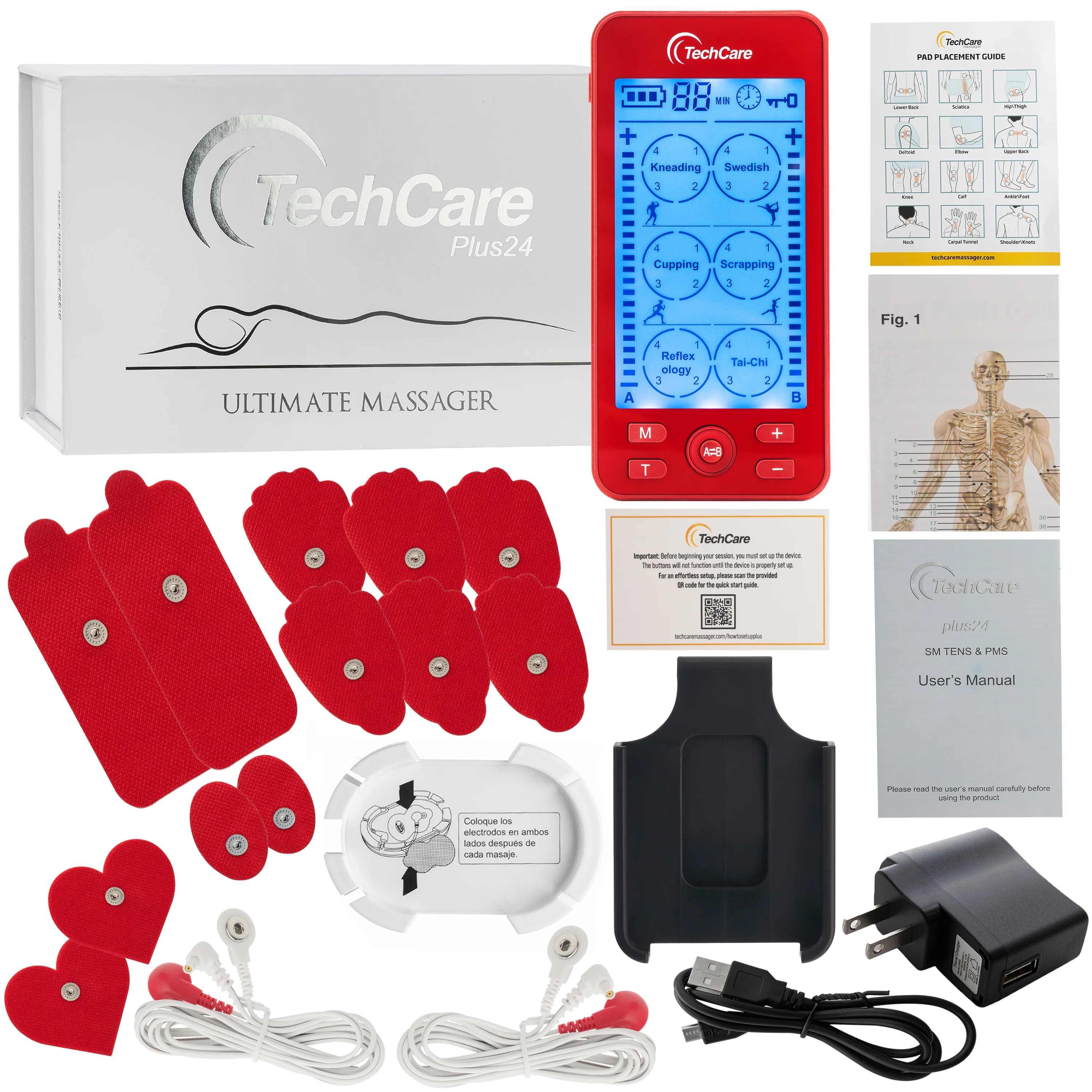 Tens Unit Muscle Stimulator Full Body Massager 24 Massage Modes LIFETIME Warranty (RED) - Image 6